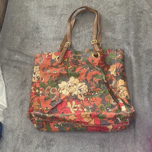 Sakroots Flower Power Article Circle Shoulder Bag Tote Bag Leather Strap - Picture 2 of 11